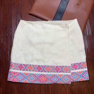 Tory Burch Linen Embroidered Faux Wrap Skirt